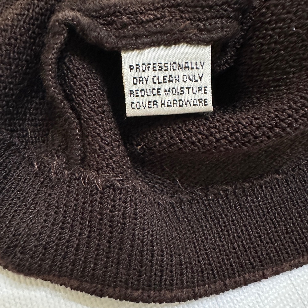 St. John Collection Brown Knit Suit Set Sz 14/12 Gold Buttons Mended Flaws Vtg - Picture 10 of 16